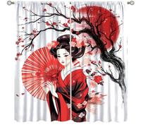 Yearn Jear Red Geisha Curtains Japanese Style with Cherry Blossoms Traditional Kimono Folk Culture Style,Rod Pocket Drapes for Living Room Bedroom Kitchen 42x45 Inch Decor