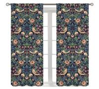 Yearn Jear William Morris Floral Curtains,Watercolor Strawberry Thief Botanical Blue Floral Room Windows Treatments for Bedroom Living Room 42x45in Decor
