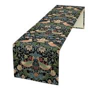 Yearn Jear William Morris Floral Table Runner, Strawberry Thief Birds in Green and Blue Table Runner for Home Kitchen Dining Table Decoration,13x90 Inch