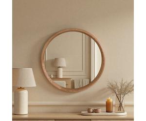 Yearn Solid Oak Round Natural Wood Wall Mirror
