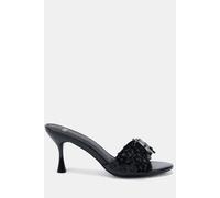 Yearning' Flower Detail Heeled Mule Sandal Novo Black 4