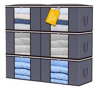 YearningHome 90L Storage Bags, 6Pack Large Capacity Clothes Storage Bags with Zips, Foldable Storage Bags with Reinforced Handle Breathable Thick Fabric for Comforters, Blankets, Bedding