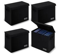 Yearntown 4 Pack Graded Comic Book Storage Box 15.5 x 9.5 x 13.5 Inch Collapsible Holds 112 Comic Book Organizer with Lid Labe 3 Removable Box Partitions, Black
