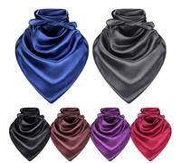 Yearntown 6 Pcs Solid Cowboy Rag for Women Western Neck Scarf Bandana 35-inch Square Satin Rag Neckerchief Multiple Colors Wildrags for Men Pack