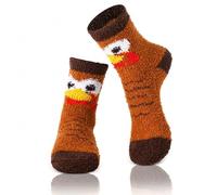 Yearntown Thanksgiving Turkey Fuzzy Socks Fluffy Cozy Slipper Socks Women's Coral Fleece Stocking Fall Thanksgiving Autumn Gifts Brown One Size