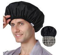 Years calm Shower Cap Reusable Waterproof for Men, Dual-Layer Design, Protects Hair in Shower, Spa, Travel & Cooking, Adjustable Elastic for Comfortable Fit (Black Plaid, One Size)