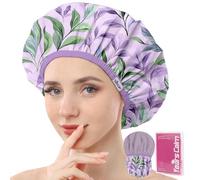 Years calm Shower Caps for Women Reusable Waterproof - Double Layer Elastic Cap with Tropical Botanical Print Shower Cap for Shower, Spa, Travel, Bath & Daily Hair Protection