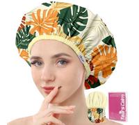 Years calm Shower Caps for Women Reusable Waterproof - Double Layer Elastic Cap with Tropical Botanical Print Shower Cap for Shower, Spa, Travel, Bath & Daily Hair Protection