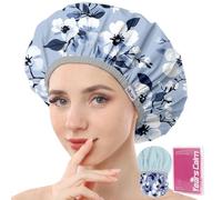 Years calm Shower Caps for Women Reusable Waterproof - Double Layer Elastic Cap with Tropical Botanical Print Shower Cap for Shower, Spa, Travel, Bath & Daily Hair Protection