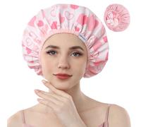 Years Calm Shower Caps For Women Reusable Waterproof,Pattern And Solid Color Dual-Layer Design For Dual-Layer Usable,Protects Hair In Shower, Spa, Cooking, Clean & Travel (Pink, Extra Large)
