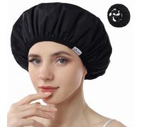Years Calm Shower Caps For Women Reusable Waterproof，Pattern And Solid Color Dual-Layer Design For Dual-Layer Usable，Protects Hair In Shower, Spa, Cooking, Clean & Travel (Black, One Size)