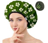 Years Calm Shower Caps For Women Reusable Waterproof,Pattern And Solid Color Dual-Layer Design For Dual-Layer Usable,Protects Hair In Shower, Spa, Cooking, Clean & Travel (Green, Extra Large)
