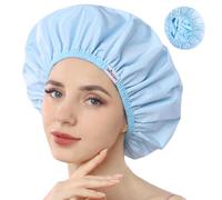 Years calm Shower Caps For Women Reusable Waterproof，Pattern And Solid Color Dual-Layer Design For Dual-Layer Usable，Protects Hair In Shower, Spa, Cooking, Clean & Travel (Blue, One Size)