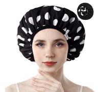 Years Calm Shower Caps For Women Reusable Waterproof，Pattern And Solid Color Dual-Layer Design For Dual-Layer Usable，Protects Hair In Shower, Spa, Cooking, Clean & Travel (Black, Extra Large)