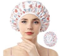 Years calm Terry Lined Shower Cap, Triple Layer Heart Motifs,Waterproof Reusable Elastic,Hair Shower Cap for Women,Terry Cloth Shower Caps for Spa,Clean,Trave (White, One Size)