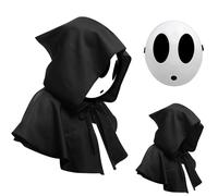 Yearsahrk Shy Guy Mask Halloween Funny Anime Game Mask White Full Face Halloween Costume Cosplay Props Accessories (Boy Mask + Black Cloak)