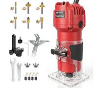 YEARTOP 800W Palm Router, 31000RPM Handheld Compact Corded Router Tool with 6PCS 1/4"(6.35mm) Shank Router Bit Set (in Wooden Box), Straight Edge Guide for Woodworking, Grooving, Trimming