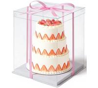 YEASQGS Crystal Cake Box 8",3 Tier Transparent Cake Box Plastic Candy Gift Box Food Container Carrier Packaging Box for Birthday Baby Shower Wedding,1 Piece