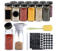YEATHOR 24pcs Glass Spice Jars 120ml with Black Lid, Shaker Inserts, Black Lables, Marker Pen, Funnel & Cleaning Brush Square Seasoning Jars Spice Containers Storage Jars for Kitchen Seasoning