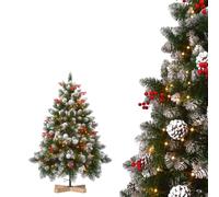 YEATHOR 5ft Pre Lit Christmas Tree Snow-Dusted 500 Tips with Cone&Berry | Realistic Green Xmas Tree with Wood Stand Fake Snowy Fir Bushy Easy Assembly Free Standing for Home Office Shop