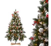 YEATHOR 6ft Pre Lit Christmas Tree Snow-Dusted 800 Tips with Cone&Berry | Realistic Green Xmas Tree with Wood Stand Fake Snowy Fir Bushy Easy Assembly Free Standing for Home Office Shop