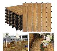 YEATHOR Acacia Wood Decking Tiles 30x30cm Garden Flooring Interlocking Deck Floor Tiles with Click System & Drainage Base Solid Anti-Slip for Patio Balcony Terrace Poolside