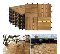 YEATHOR Acacia Wood Decking Tiles 30x30cm Garden Flooring Interlocking Deck Floor Tiles with Click System & Drainage Base Solid Anti-Slip for Patio Balcony Terrace Poolside