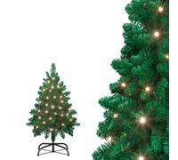 YEATHOR Christmas Tree 4ft Green Artificial Xmas Tree with Lights 120 LEDs | Warm White Realistic Natural Bushy Hinged Branches 220 PVC Tips Metal Stand for Outdoor Indoor Festive Decoration