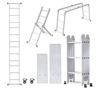 YEATHOR Combination Ladder Multi-Purpose 6 in 1 Telescopic Ladder Aluminium Extendable Foldable Scaffold System with 2 Work Platform, 2 Wheels & 2 Stabilizers for Warehouse Garage, 4x4