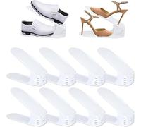 YEATHOR Pack of 10 Shoe Slots Shoe Rack PP Shoe Storage Organiser with Non-Slip Surface Height Adjustable Space Saving Double Layer Shoe Stacker Shoe Holder for Wardrobe Closet Entryway, White