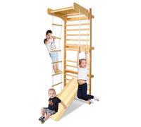 YEATHOR Swedish Ladder Wall Bars Wooden 6 in 1 Climbing Frame Includes Pull up Bar, Gymnastics Rings, Ladder, Slide/Climbing Board, Monkey Bars Play Gym for Adult & Kids, 100kg Capacity
