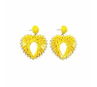YEATMUE Heart Drop Raffia Earrings for Women, Fashion Raffia Straw Wrapped Cute Statement Love Handmade Dangle Earring, CZ Sparkle Jewelry Gift for Lover, Rattan, No Gemstone