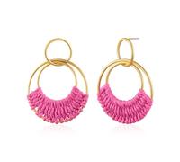 YEATMUE Summer Raffia Round Circle Earrings, Raffia Straw Wrapped Handmade Earring for Women, Boho Dangle Statement Tropical Beach Jewelry Gifts for Women, Rattan, No Gemstone