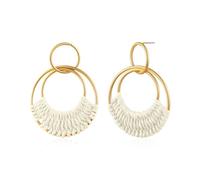 YEATMUE Summer Raffia Round Circle Earrings, Raffia Straw Wrapped Handmade Earring for Women, Boho Dangle Statement Tropical Beach Jewelry Gifts for Women, Rattan, No Gemstone
