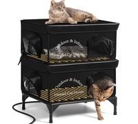 Yeatruojeet 2 Story Heated Cat House for Outside, 100% Waterproof, Safe Escape Door, Elevated Base, Weatherproof Insulated Shelter for Stray Feral Barn Cat
