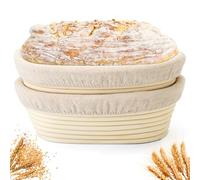Yeatruojeet Bread Proofing Baskets Set of 2 10 inch Oval Shaped Dough Proofing Bowls W/Liners Perfect for Professional & Home Sourdough Bread Baking (10Inch, Oval Shaped)