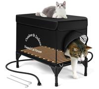 Yeatruojeet Heated Cat House for Outside, 100% Waterproof Elevated Base, Insulated Outdoor Cat Shelter with Heater for Feral Barn Cat, Safe Two-Way Escape Door 13"x21"x18"