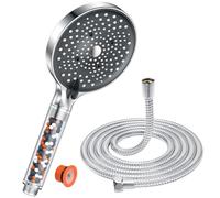YEAUPE PRO 130 mm Large Filtered Shower Head, High Pressure Handheld Shower Head with 6 Spray Modes, Anti-Limescale Chrome Finish, Includes 1.6 m Shower Hose