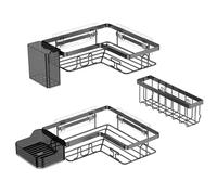 YEAUPE PRO 5-Piece Bathroom Storage Set - No Drilling Corner Shelves, Soap Dish, Toothbrush Holder & Basket - Adhesive, Matte Black