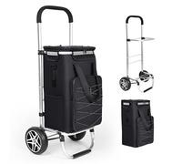 YEAUPE PRO 50L Shopping Trolley on Wheels with Insulated Compartment,3-in-1 Large Capacity Shopping Cart with Removable Bag, Max. 25kg Load Capacity, Includes Side Pockets & Bottle Opener,Black