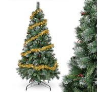 YEAUPE PRO Artificial Christmas Tree 165 cm with Red Berries and Snow Effect, Decorated, PVC, 3 Part Mount, Metal Base
