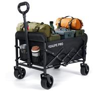 YEAUPE PRO Compact Folding Camping Trolley 70L, Mini Side-Opening Collapsible Festival Cart with 6" Narrow Wheels, Front Dual Brake, Double-Cross Frame - Lightweight Outdoor Utility Wagon,Black