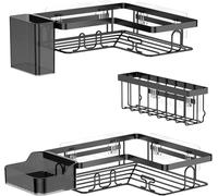 YEAUPE PRO Corner Shower Caddy 5 Pack, No Drill Adhesive Bathroom Shelf Set with Basket, Soap Dish & Toothbrush Holder, Matte Black
