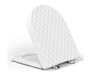 YEAUPE PRO D Shape Toilet Seat Soft Close, Quick Release WC Seat with Lift Handle, Diamond Quilted 3D Surface, Heavy Duty 175kg, Easy Clean PP Thermosetting Plastics Style Toilet Seat, 435 x 362 mm