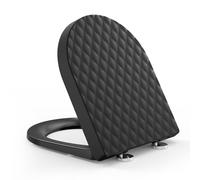 YEAUPE PRO D Shaped Soft Close Toilet Seat,Black PP Diamond Design LOO Lid,Quick Release for Easy Cleaning,Top Fixing,Adjustable Hinges,Anti-Slip Universal Toilet Seats Cover for Bathroom, 47 x 37cm