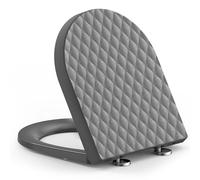 YEAUPE PRO D Shaped Soft Close Toilet Seat,Grey PP Diamond Design LOO Lid,Quick Release for Easy Cleaning,Top Fixing,Adjustable Hinges,Anti-Slip Universal Toilet Seats Cover for Bathroom, 47 x 37cm
