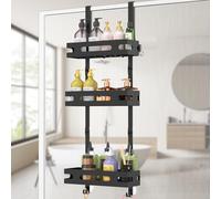 YEAUPE PRO Drill-Free Hanging Shower Caddy, 3-Tier Bathroom Shower Organizer with Strong Suction Cups, Hooks & Quick-Drain Shelves, Rustproof Shower Storage Rack