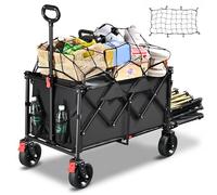 YEAUPE PRO Foldable Handcart with Brakes 60-110L 100 kg Load Capacity, Beach Trolley Foldable with Tailgate, Handcart for Garden, Camping, Shopping & Picnic, Black