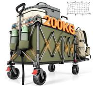 YEAUPE PRO Folding Cargo Trolley 180L and 120 kg | with Brake and Rear Opening | Adjustable Handle for Garden, Camping and Construction | Army Green
