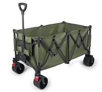 YEAUPE PRO Handcart Foldable from 4 Directions with Side Opening, 260 L, 150 kg Load Capacity, Foldable Handcart with Parking Brake & Height-Adjustable Handle for Beach, Camping, Garden, Olive Green